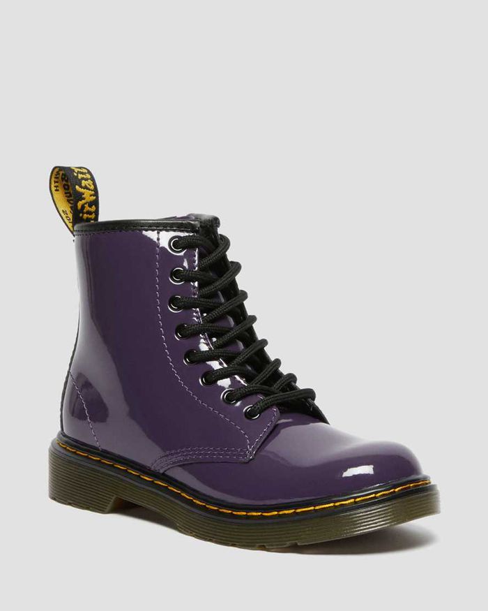 Dr Martens Kids Junior 1460 Patent Leather Lace Up Boots Purple - 38725OWHN